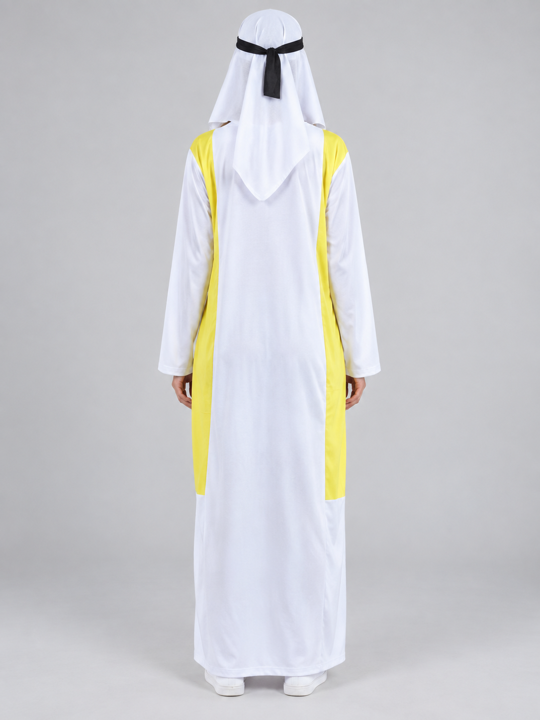 Carnival costume with scarf, beard, and chain, white and yellow