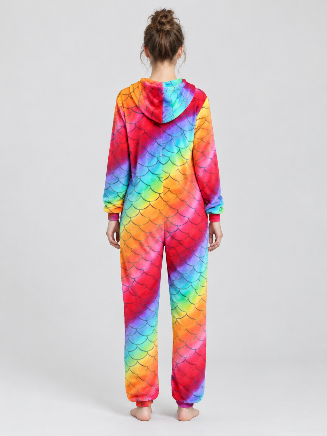 Flannel Rainbow Scale Print Jumpsuit Pajamas