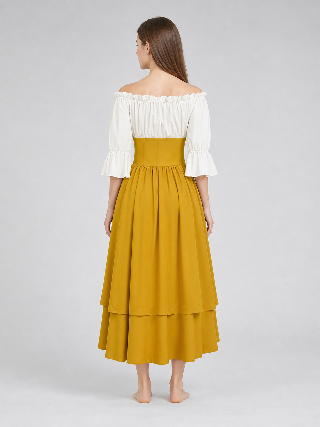 Vintage-Style Lace-Up Maxi Dress