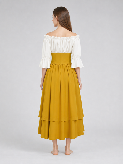 Vintage-Style Lace-Up Maxi Dress