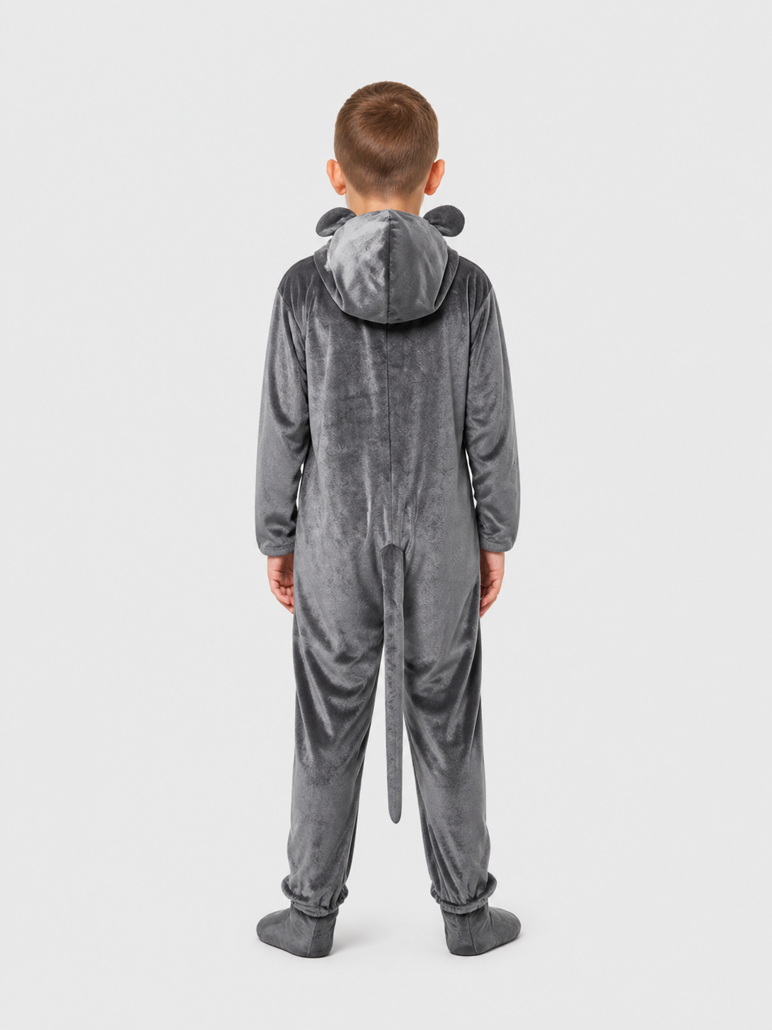 Gray Wolf Costume, Hooded Jumpsuit with Tail back view