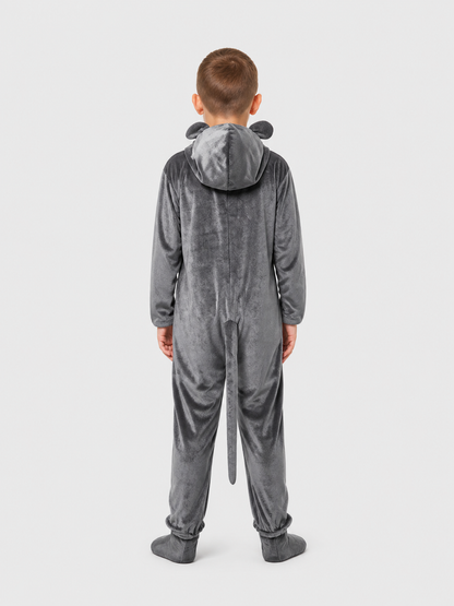 Gray Wolf Costume, Hooded Jumpsuit with Tail back view