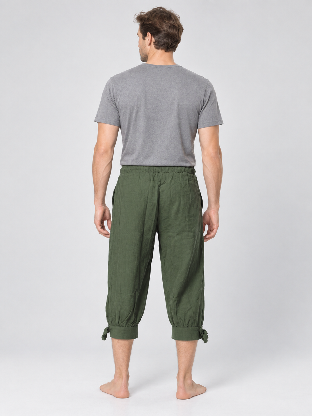 Olive Loose 7/8 Capri Pants with Drawstring and Pockets