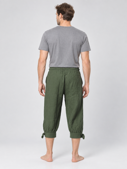 Olive Loose 7/8 Capri Pants with Drawstring and Pockets