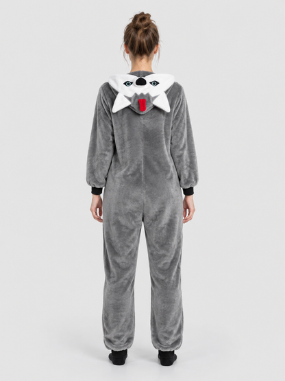 Flannel Hooded Pajama Jumpsuit with Ears