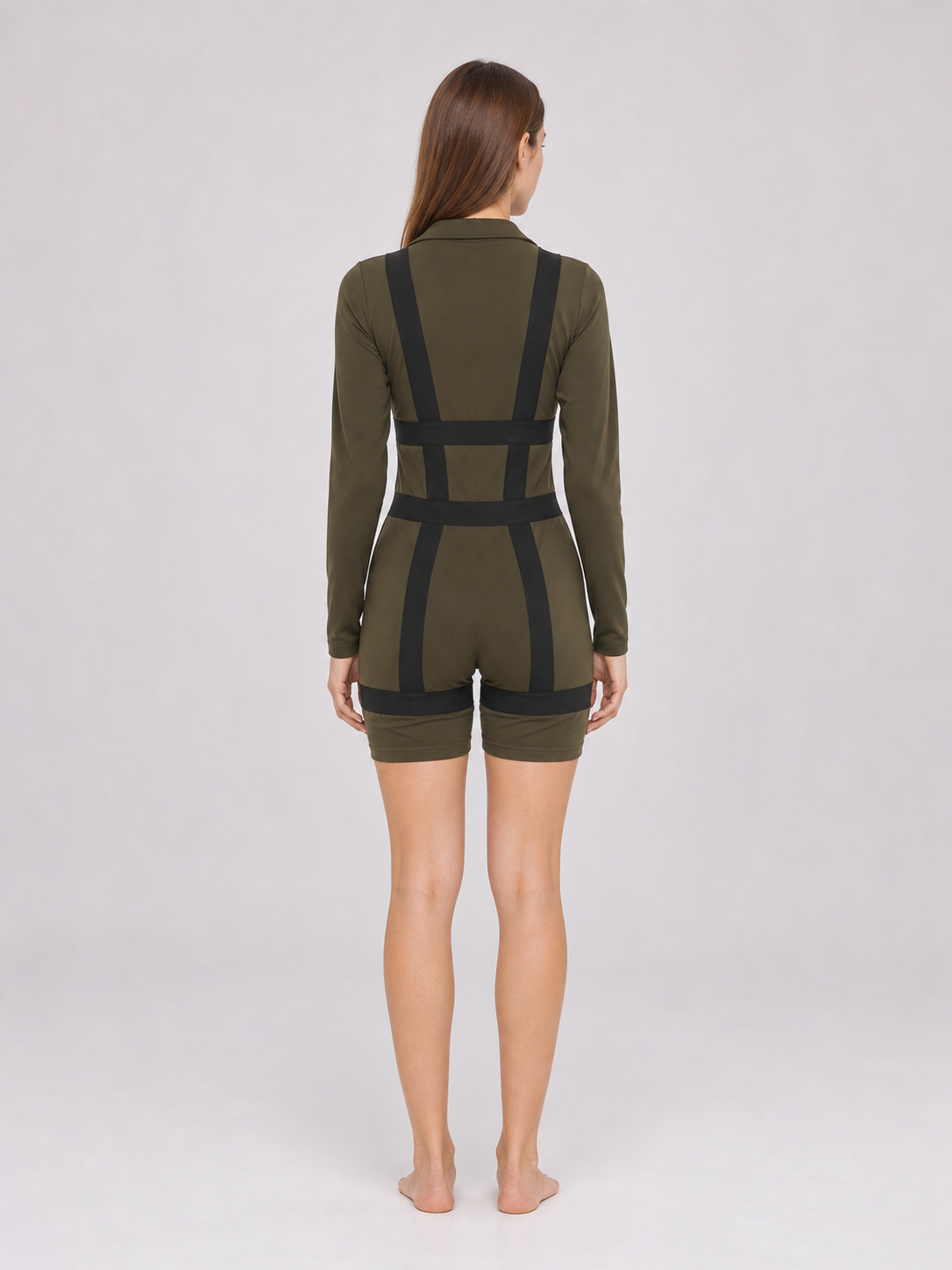 Pilot Costume: Olive Jumpsuit with Patches back view