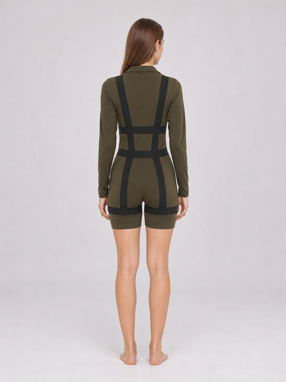 Pilot Costume: Olive Jumpsuit with Patches back view