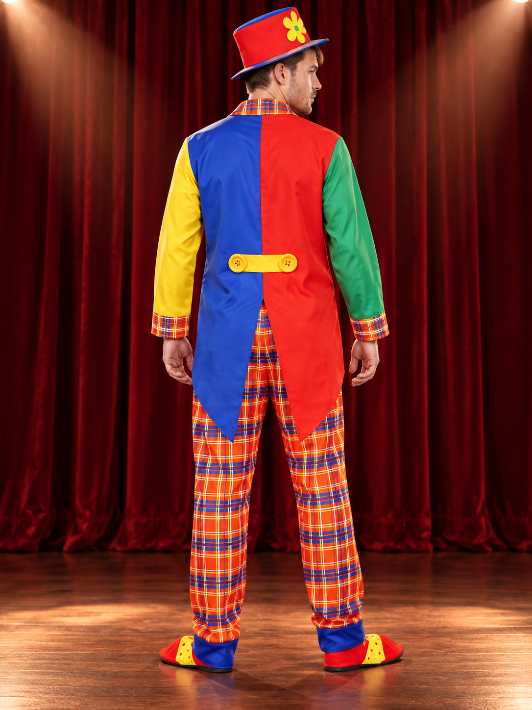 Multicolored Adult Clown Costume with Plaid Pattern