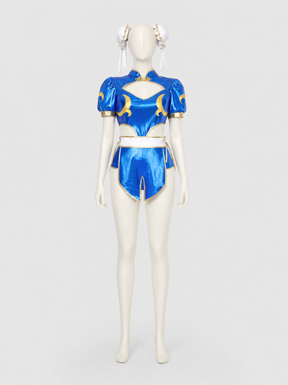 Chun-Li Street Fighter Cosplay Costume with Accessories back view