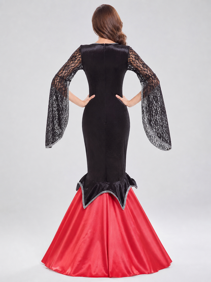 Retro Palace-Style Dress with Lace Sleeves