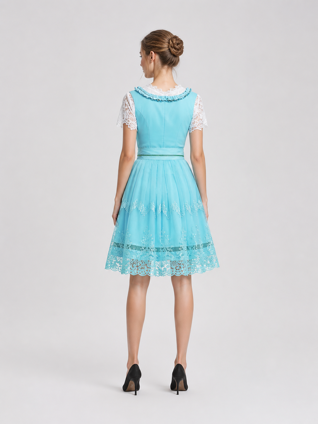 Short Light Blue Dress with Lace and Lacing back view