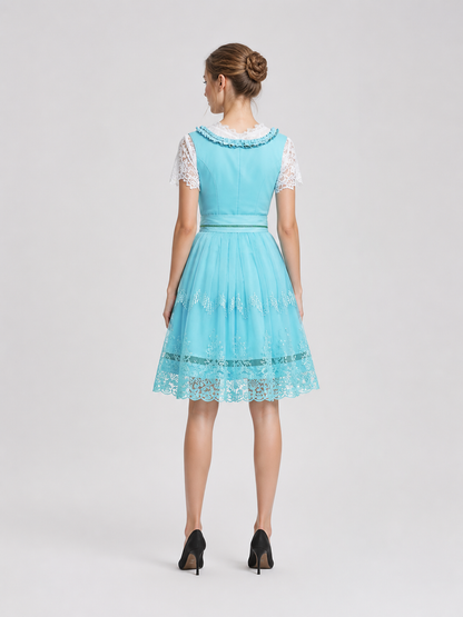 Short Light Blue Dress with Lace and Lacing back view