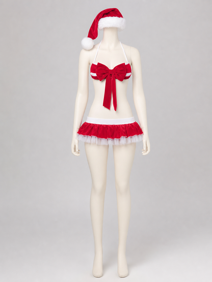 Santa Claus Christmas Costume with a Crop Top and Short Skirt back view