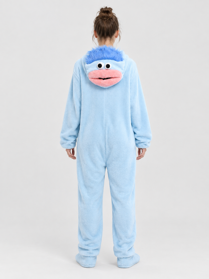 Coral Fleece Pajama Jumpsuit with Cartoon Print