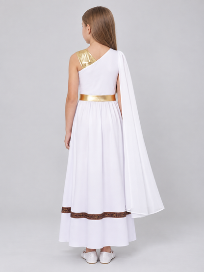 White Ancient Greek Style Carnival Dress with Cape