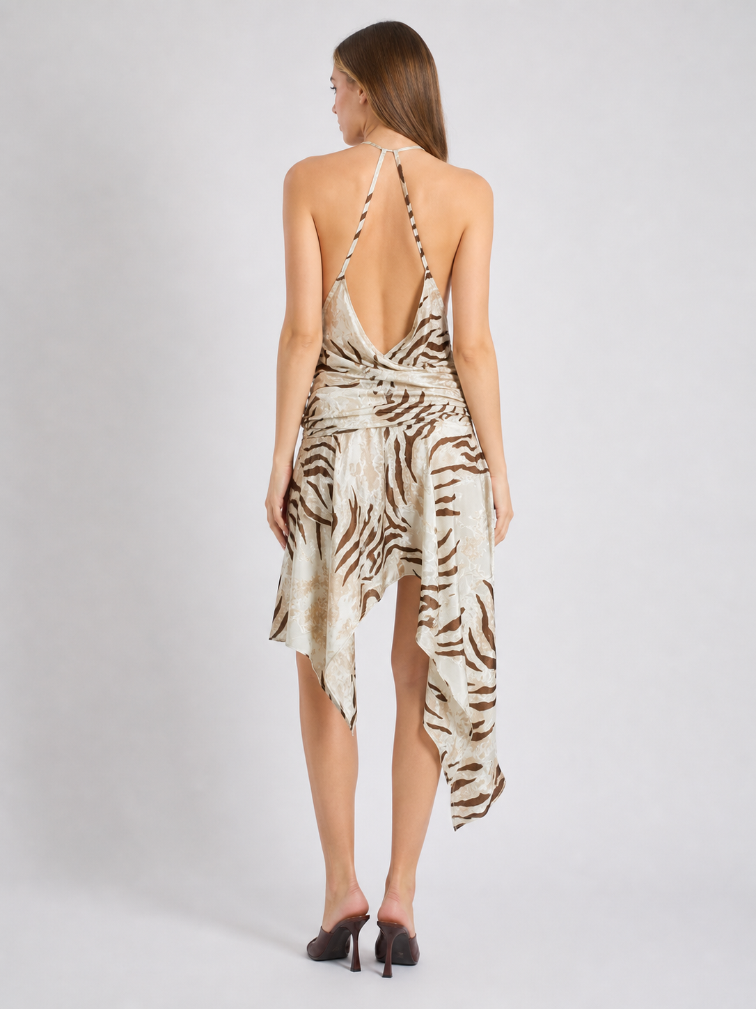 NUTO Asymmetrical Halter Dress with Zebra Print