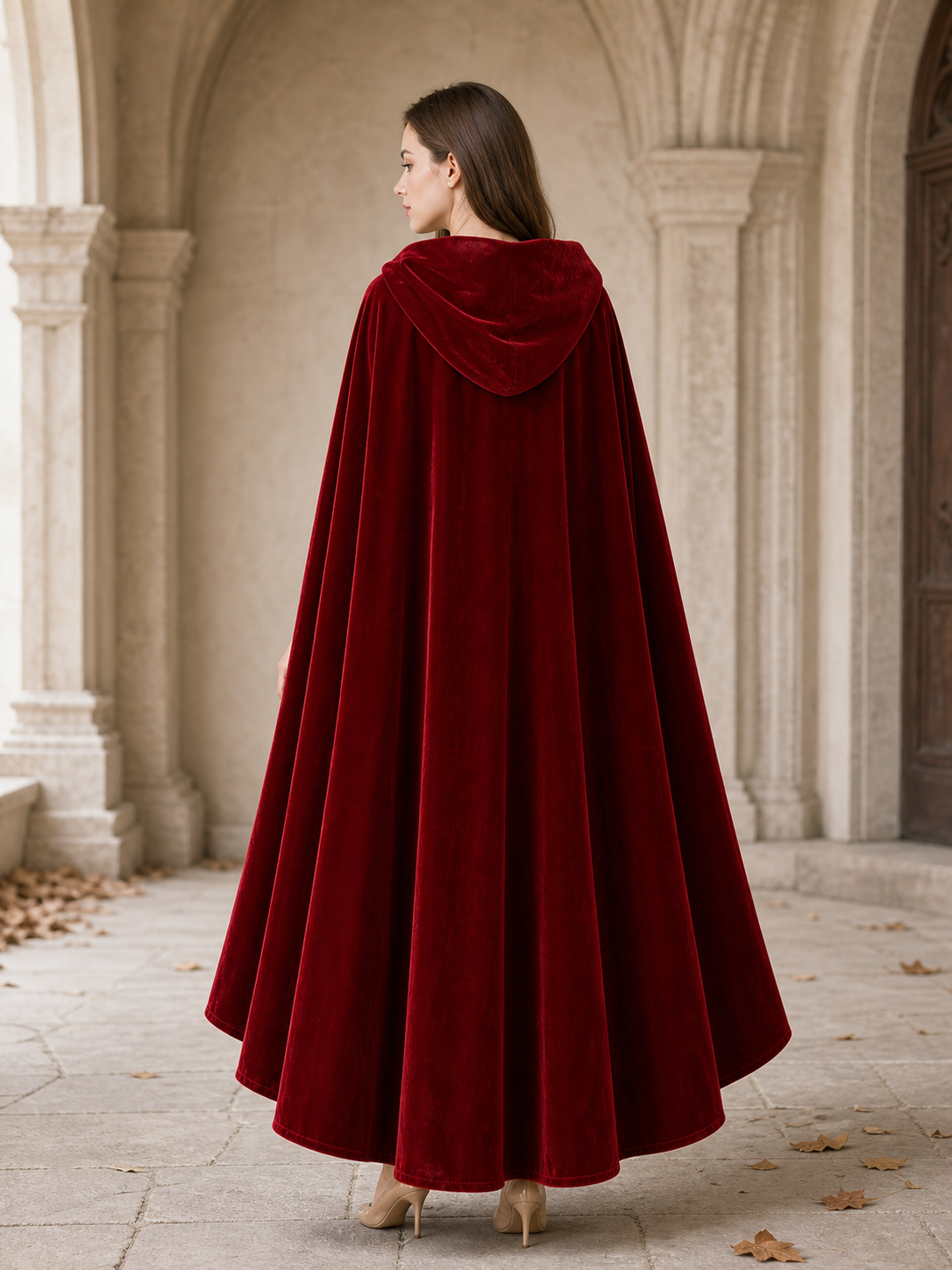 Red medieval carnival cloak with hood