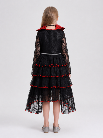 Black Halloween Dress with Red Trim and Lace back view
