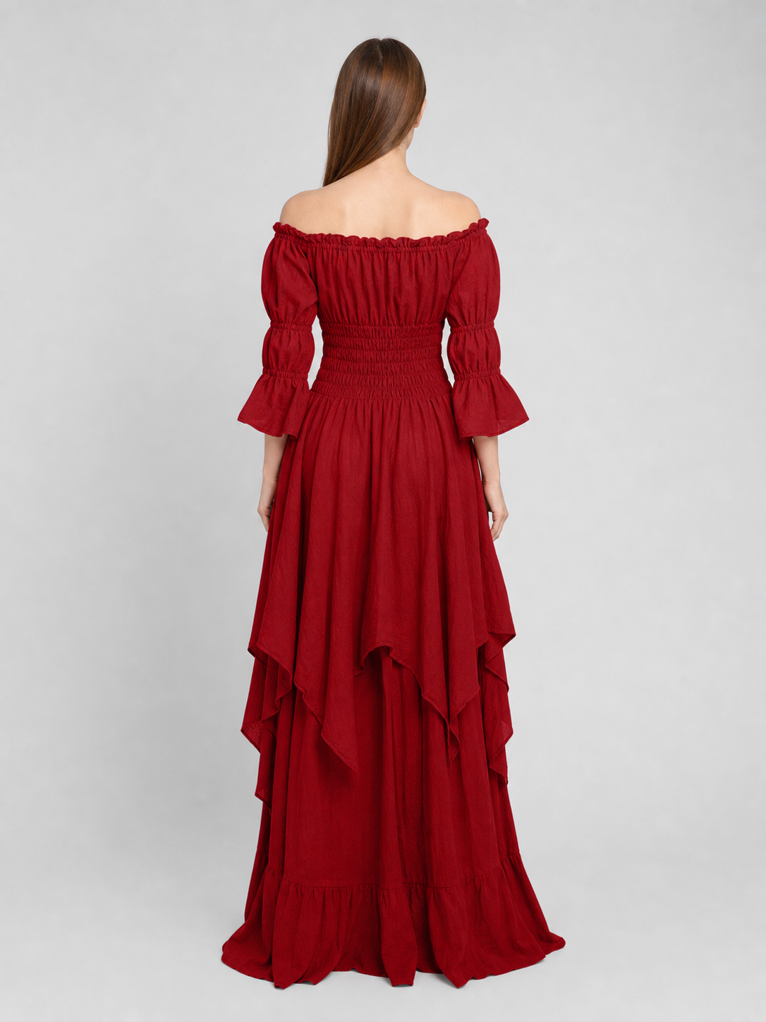 Retro-Style Off-Shoulder Burgundy Dress