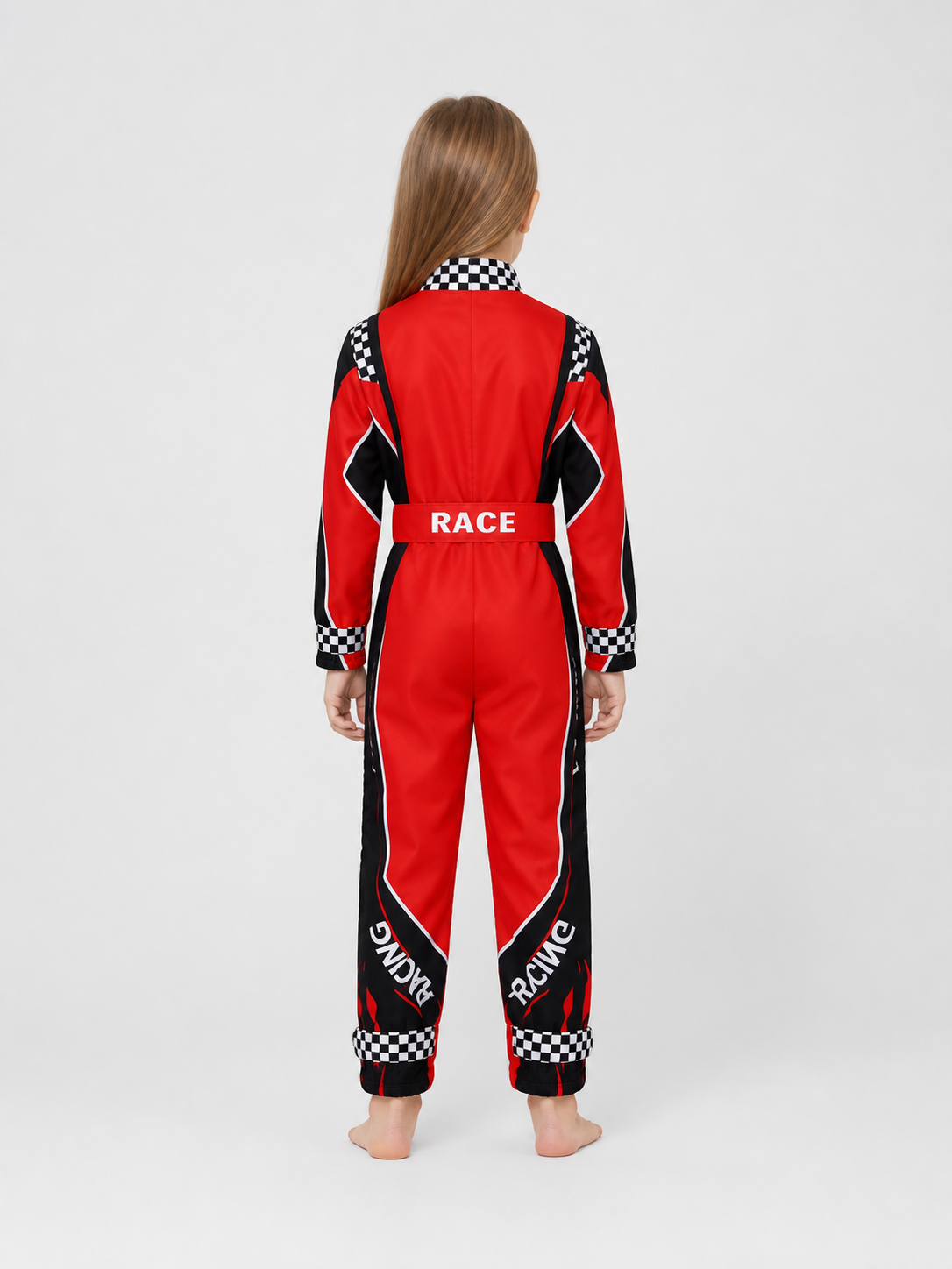Red and Black Racing Jumpsuit for Cosplay with Belt back view