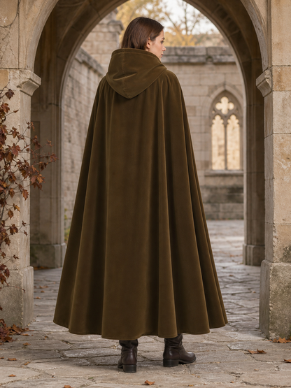 Medieval Fantasy Long Hooded Cloak with Oversized Hood, Flared Open Front Cape for Cosplay Costume Parties and Themed Events