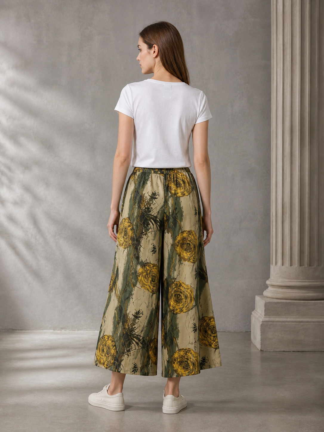 Palazzo Pants with Floral Print and Drawstring back view 2