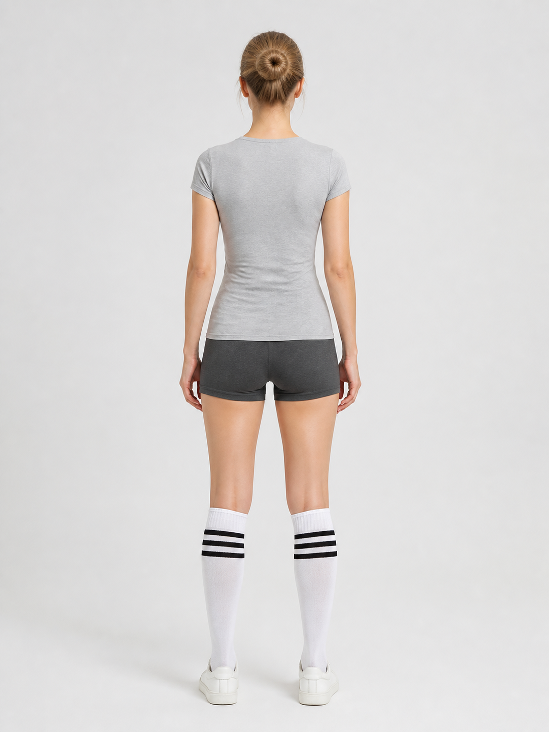 White Knee-High Sports Socks with Black Stripes