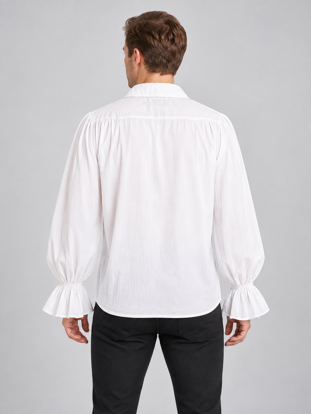 White shirt with puffy sleeves, collar, and lacing