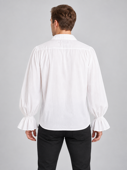 White shirt with puffy sleeves, collar, and lacing