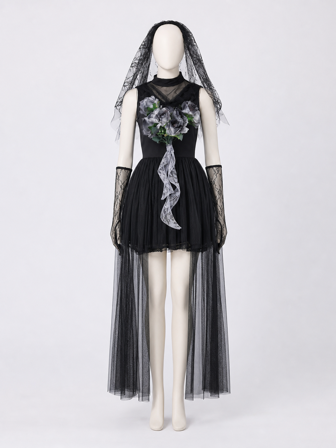 Gothic Costume with Veil for Cosplay and Halloween back view