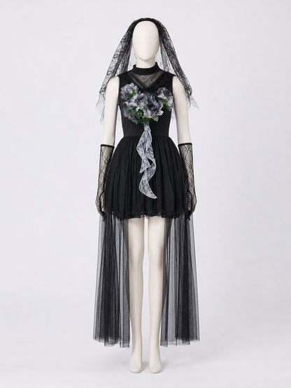 Gothic Costume with Veil for Cosplay and Halloween back view
