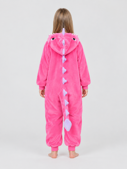 Bright Pink Hooded Kigurumi Pajama with Spikes, One-Piece