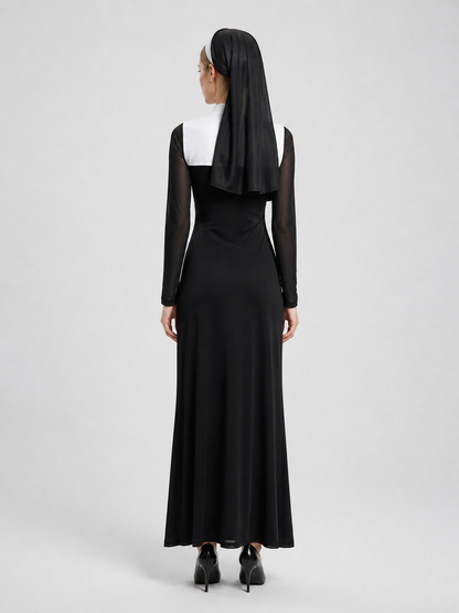 Cross-Themed Cosplay Set: Dress and Headpiece back view