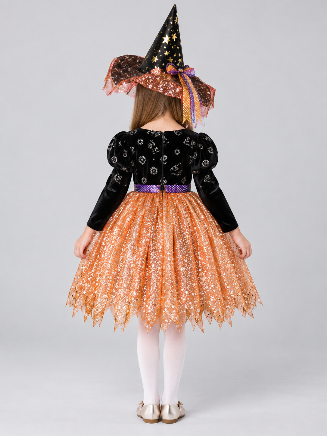 Kids' Witch Halloween Costume with Hat and Sequins