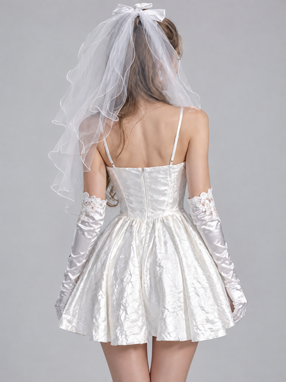 Ghost Bride Halloween Costume White with Veil and Blood