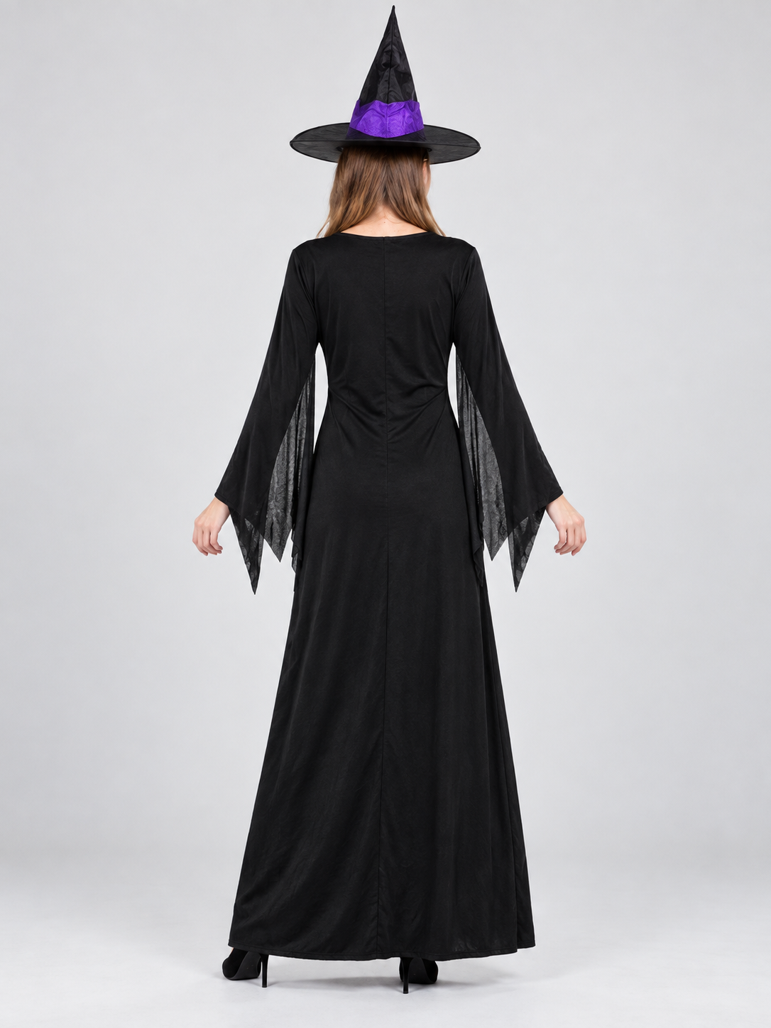 Witch Costume: Long Black and Purple Dress, Hat