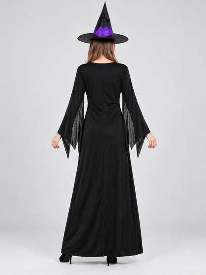Witch Costume: Long Black and Purple Dress, Hat