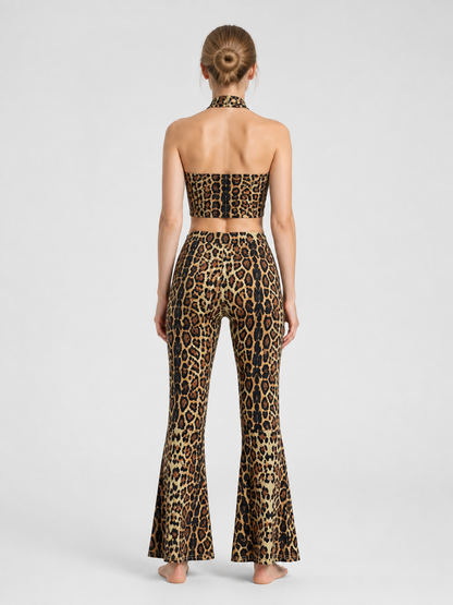 Leopard Flare Pants with Fabric Accessory back view