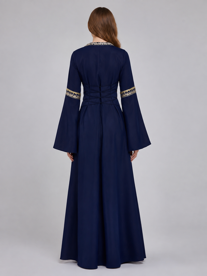 Medieval Dress with Lacing and a Flared Skirt back view