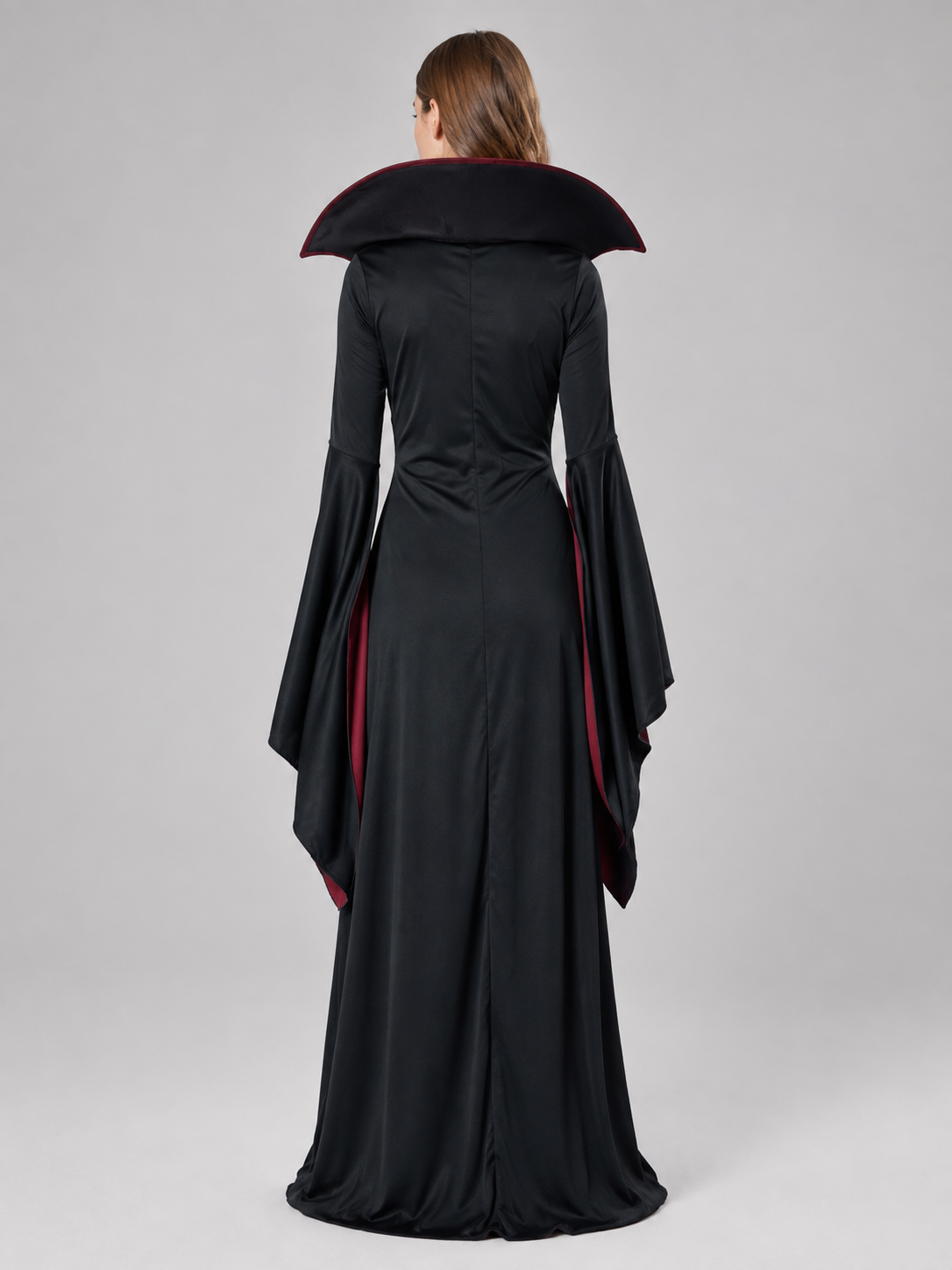 Floor-Length Gothic Dress with Red Pattern back view