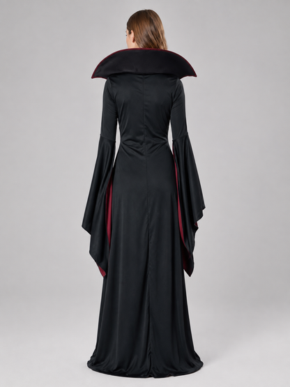 Floor-Length Gothic Dress with Red Pattern back view