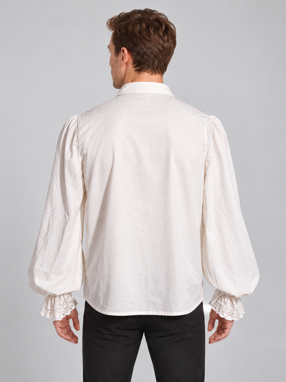 White Renaissance-Style Shirt with Jabot and Lace