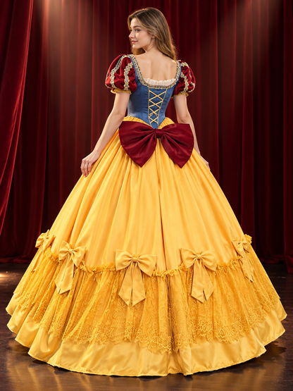 Princess costume with a puffy dress, bow, and crinoline