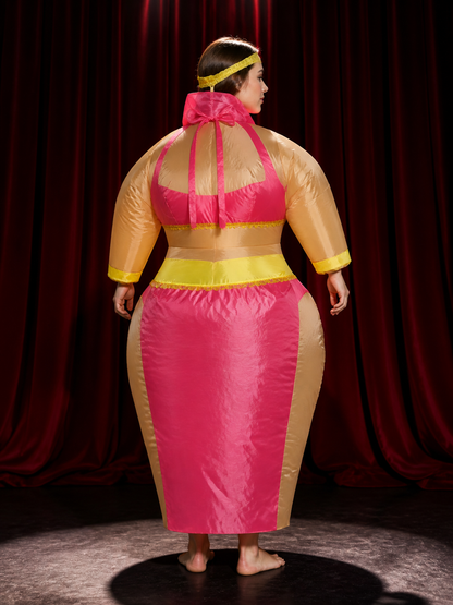 Adult's Cartoon Mouse Inflatable Costume, Pink Gold Beige Party Outfit back view