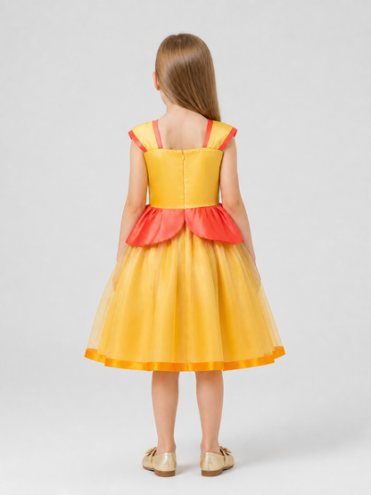 Yellow Princess Dress with Full Skirt and Brooch back view