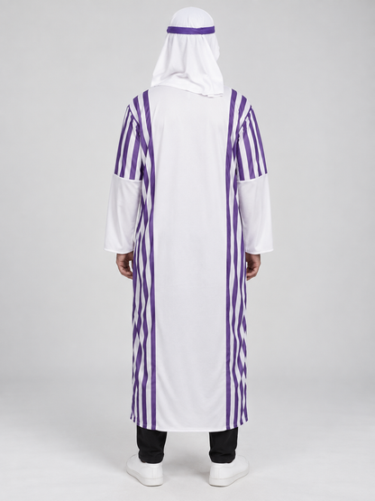 White carnival costume with purple stripes