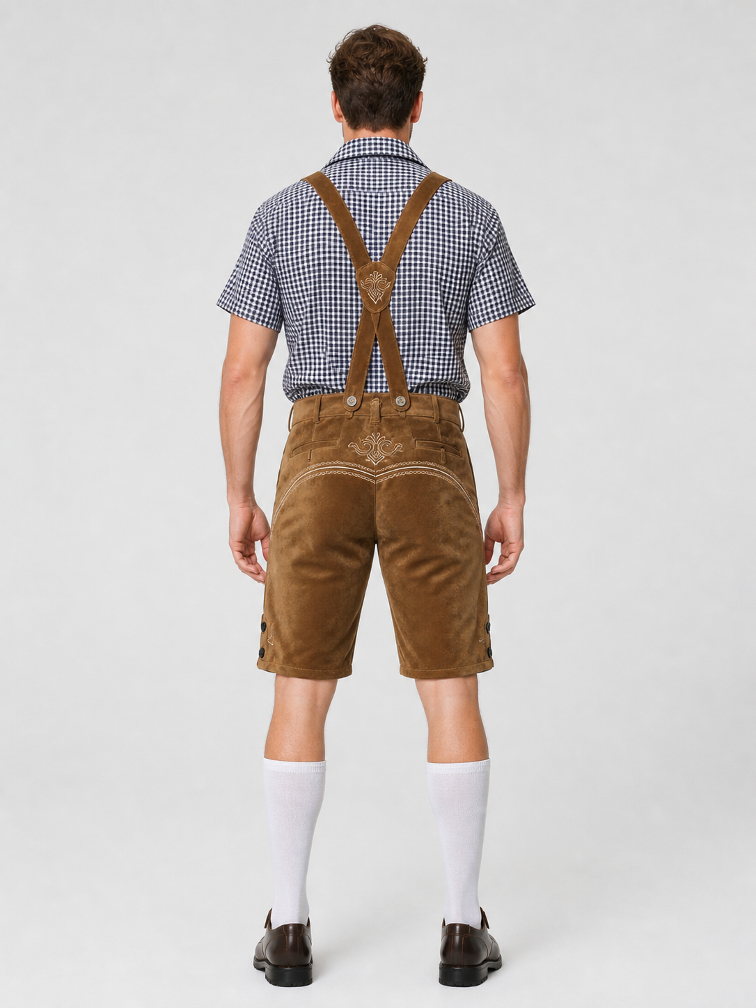 German National Costume: Shirt and Suspender Shorts back view
