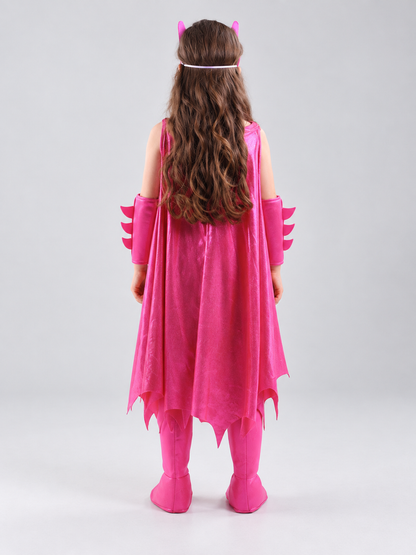 Children’s superhero costume with mask and cape back view