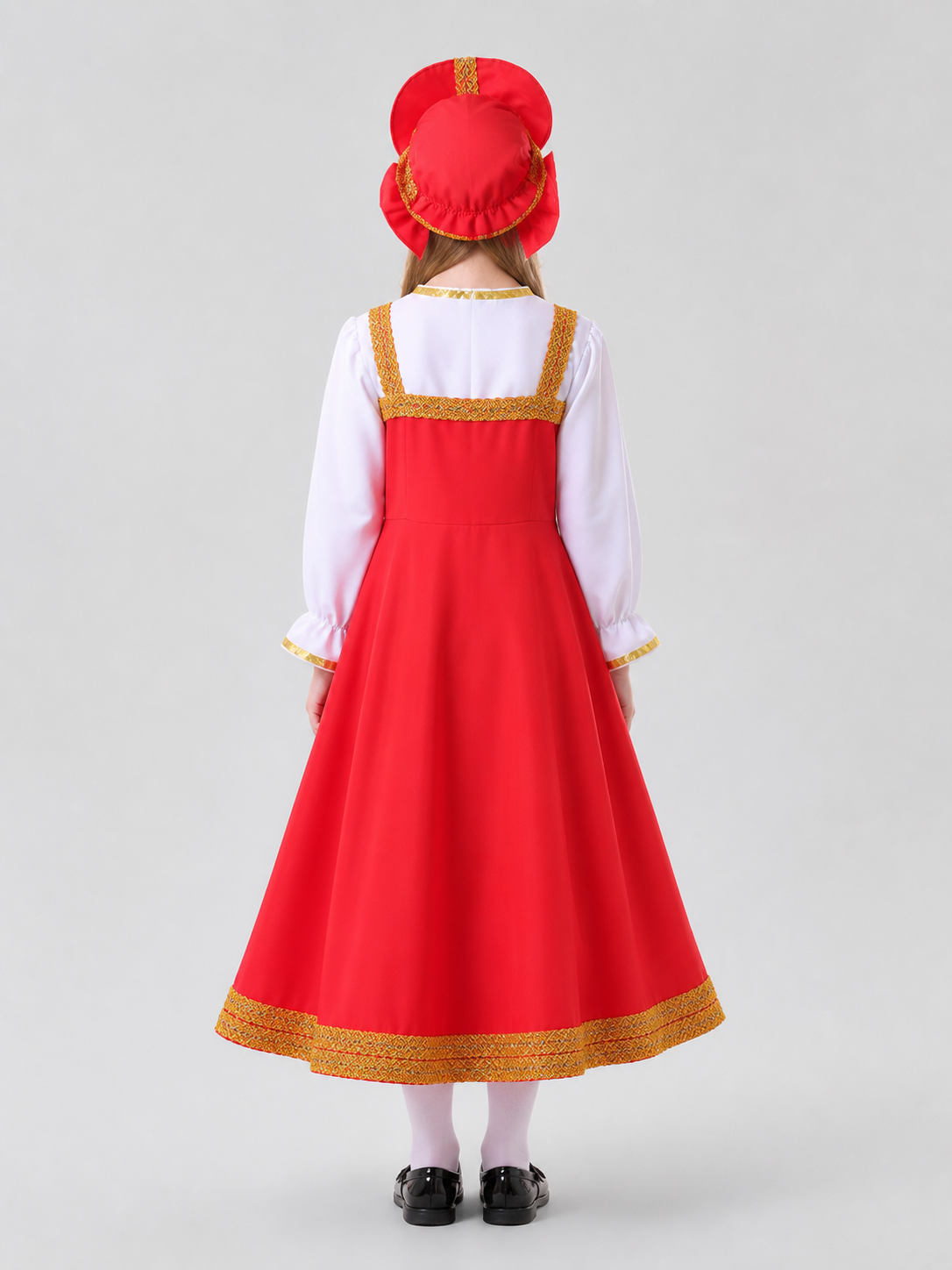 Red Russian Folk Costume with Kokoshnik back view