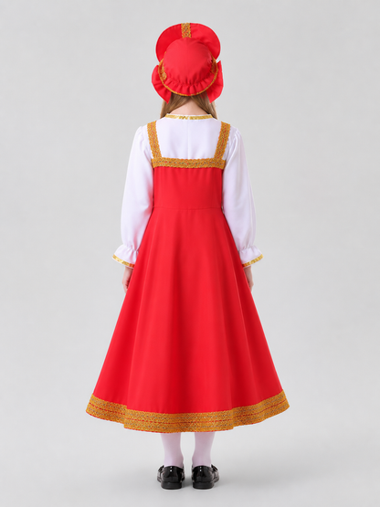 Red Russian Folk Costume with Kokoshnik back view